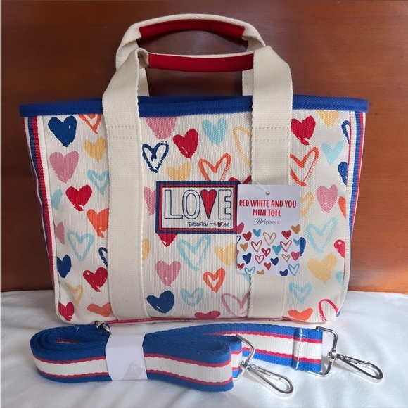 NWT BRIGHTON Red White And You Mini Canvas Tote / Crossbody Bag - Picture 3 of 16